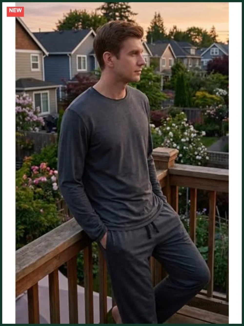 Tencel Lyocott Blend Cotton Mens Pajama Set with Pockets Sleepwear Lounge Set